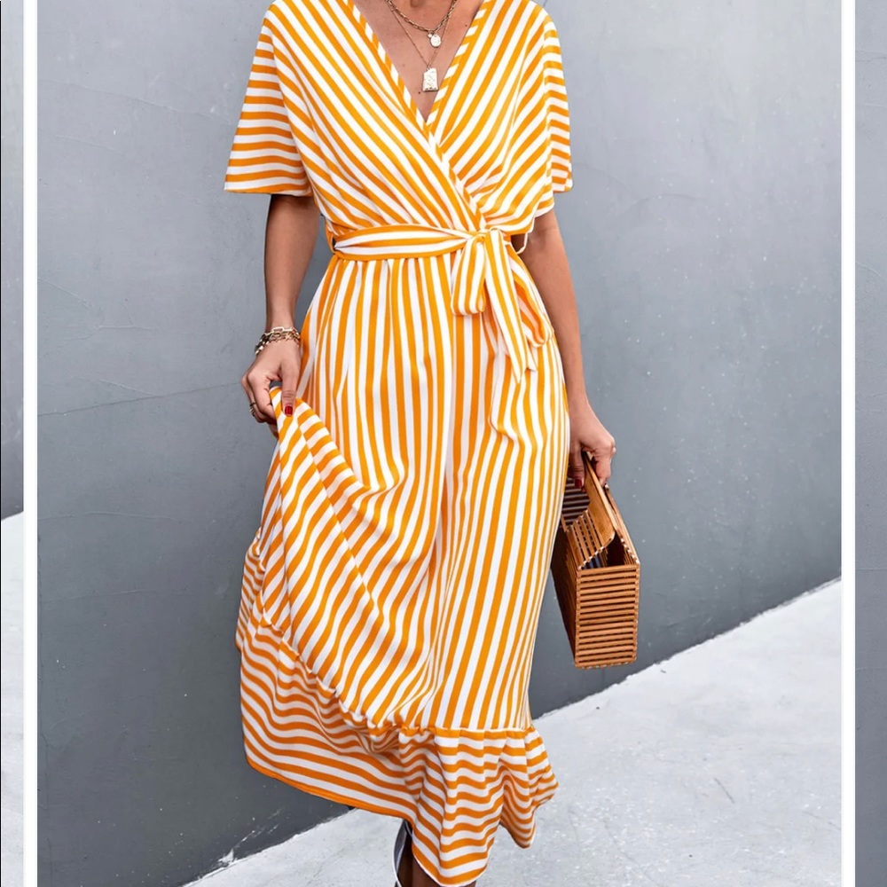 Dolman striped midi dress yellow and white
